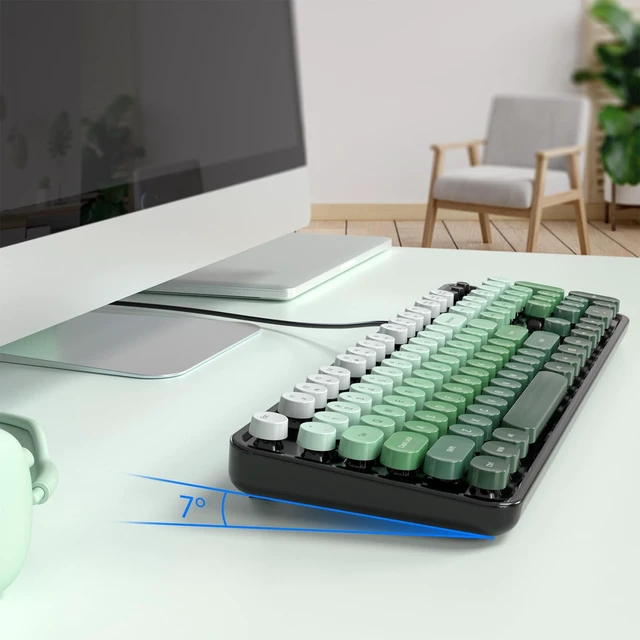 Alt view image 5 of 5 - Dliter Wired Keyboard, 104 Keys Full Size Typewriter Keyboards, USB Plug and Play Office Keyboard with Number Pad, Caps Indicators, Foldable Stands for Windows, PC, Laptop (Black Green)