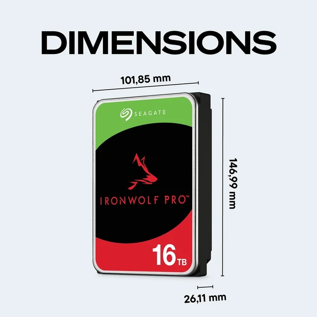 Alt view image 2 of 4 - Seagate IronWolf Pro, 16 TB, Enterprise NAS Internal HDD CMR 3.5 Inch, SATA 6 Gb/s, 7,200 RPM, 256 MB Cache for RAID Network Attached Storage (ST16000NT001)