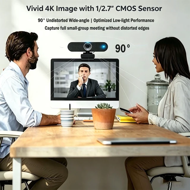 Alt view image 5 of 5 - Meeasier 3-in-1 4K Webcam with AI Auto Tracking, Built-in Noise Reduction Mic & Powerful Camera Speaker, 90 FOV, 1/2.7 CMOS Sensor, Privacy Lens Cover, USB, Type, for Meeting Live Streaming