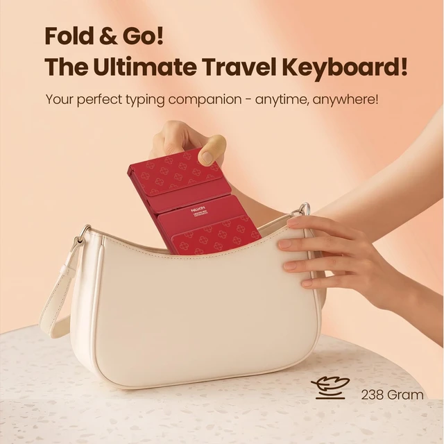 Alt view image 5 of 5 - Nillkin Pocket Foldable Wireless Keyboard with Touchpad Numerical Pad for Trip Travel Meeting for Tablets Fold Phone Laptop PC, Full Size (Small) Magnetic Folding Keyboard (Passion Red)