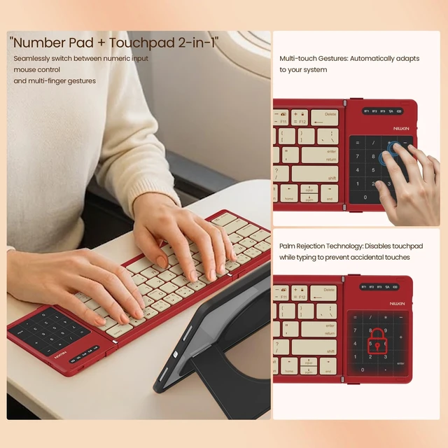 Alt view image 4 of 5 - Nillkin Pocket Foldable Wireless Keyboard with Touchpad Numerical Pad for Trip Travel Meeting for Tablets Fold Phone Laptop PC, Full Size (Small) Magnetic Folding Keyboard (Passion Red)