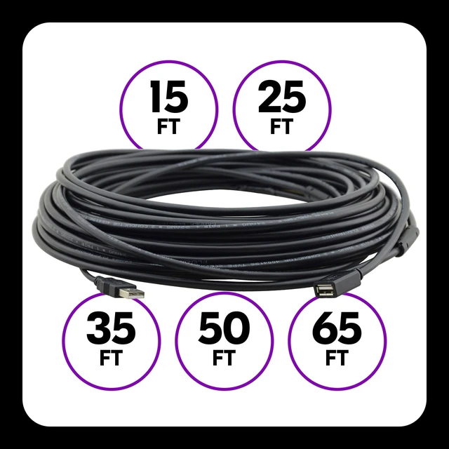 Alt view image 3 of 5 - Kramer USB 2.0 Active Extension Cable CA-UAM/UAF-50, USB-A Male to Female, 50 ft, Data Only