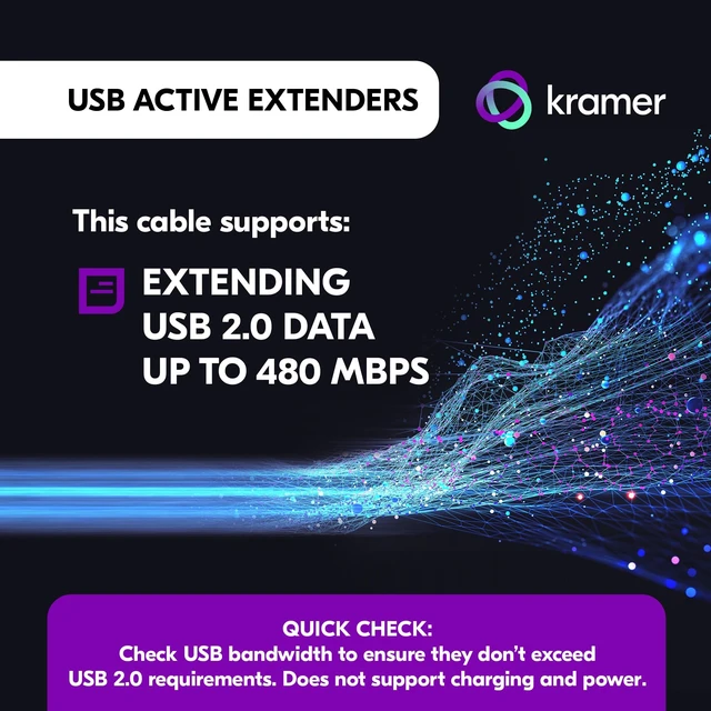 Alt view image 4 of 5 - Kramer USB 2.0 Active Extension Cable CA-UAM/UAF-50, USB-A Male to Female, 50 ft, Data Only