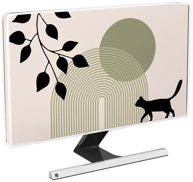 Main image of Baocicco Boho Cat Waterproof Television Cover 50,51,52 Inch Black and Green Bohemian Plants Stripe Screen TV Cover for LCD LED PC Desktop and Home Hanging TV Anti-Static Dustproof Protective