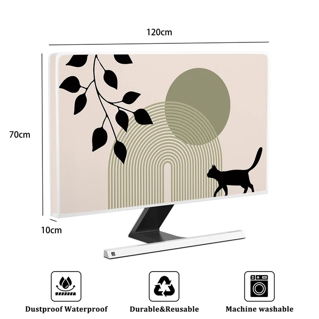 Alt view image 2 of 5 - Baocicco Boho Cat Waterproof Television Cover 50,51,52 Inch Black and Green Bohemian Plants Stripe Screen TV Cover for LCD LED PC Desktop and Home Hanging TV Anti-Static Dustproof Protective