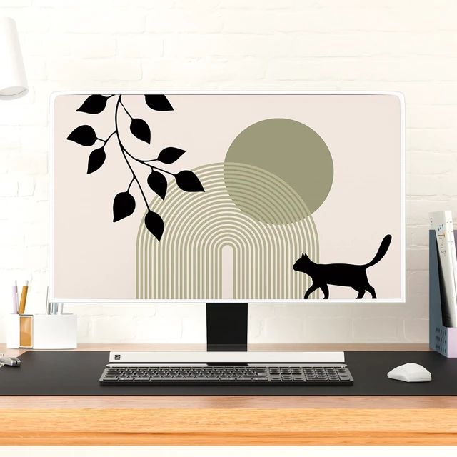 Alt view image 4 of 5 - Baocicco Boho Cat Waterproof Television Cover 50,51,52 Inch Black and Green Bohemian Plants Stripe Screen TV Cover for LCD LED PC Desktop and Home Hanging TV Anti-Static Dustproof Protective