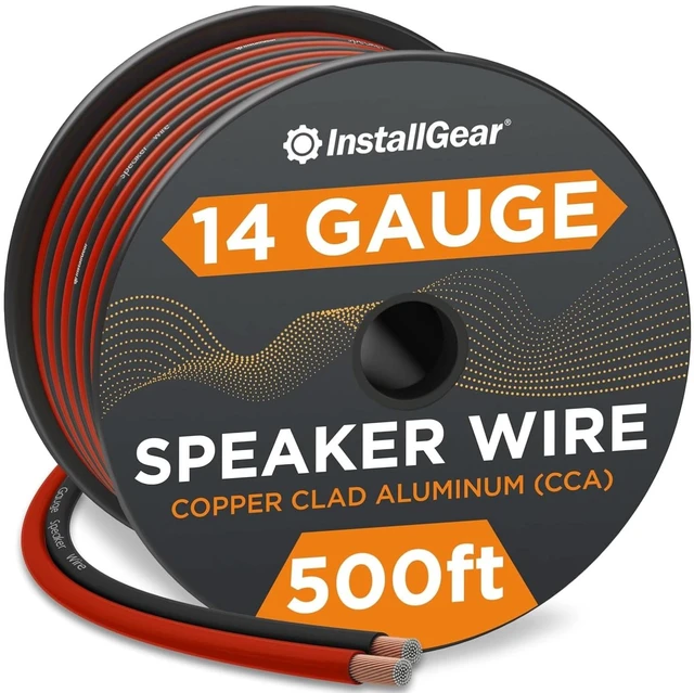 Main image of InstallGear 14 Gauge Speaker Wire 500 ft - CCA Cable for Car Audio and Home Theater - Soft Touch PVC Jacket - Easy Polarity ID - Surround Sound and Stereo Use - Black and Red
