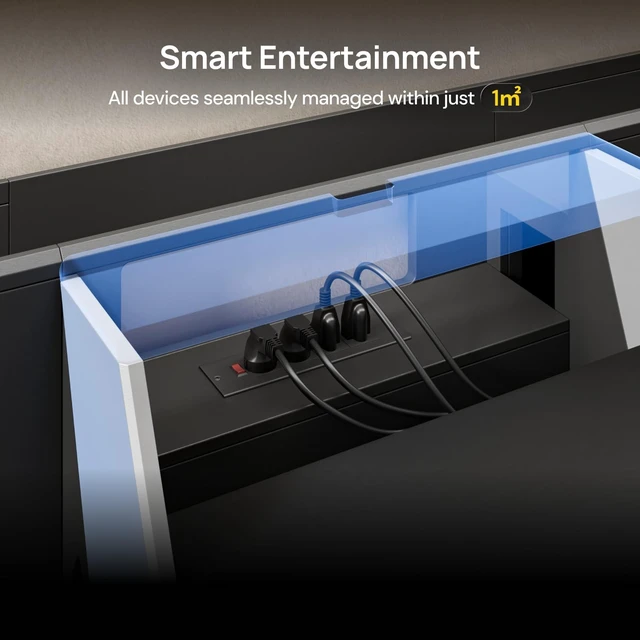 Alt view image 4 of 5 - AWOL RGB Glow Station, 120" Universal UST Projector Stand/Base with RGB Ambient Lighting, Remote-Control LED, Cable Management & 4-Outlet Power, Fits Most Ultra-Short-Throw Projectors