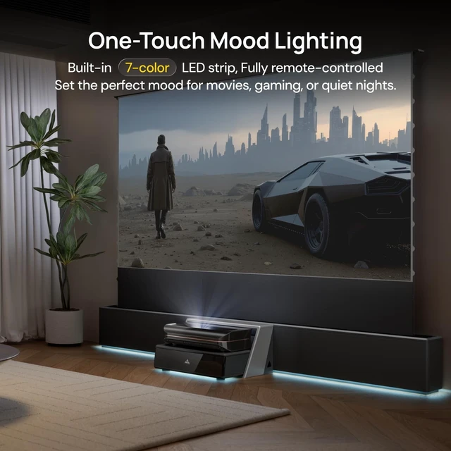 Alt view image 5 of 5 - AWOL RGB Glow Station, 120" Universal UST Projector Stand/Base with RGB Ambient Lighting, Remote-Control LED, Cable Management & 4-Outlet Power, Fits Most Ultra-Short-Throw Projectors