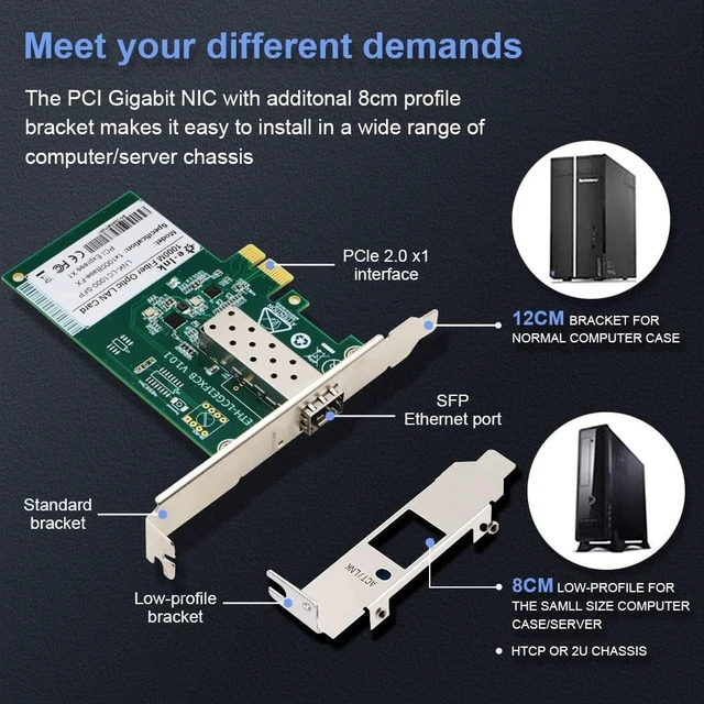 Alt view image 2 of 5 - 100/1000Base-X SFP PCIe Gigabit Fiber Network Card
