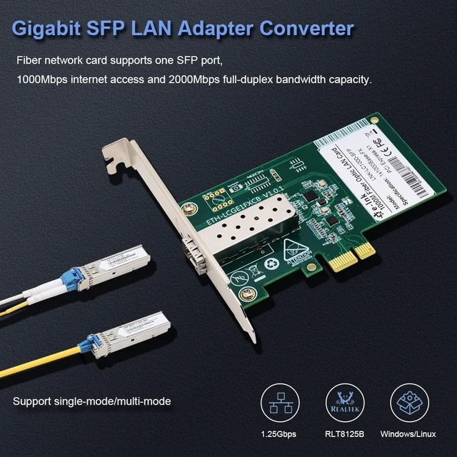 Alt view image 3 of 5 - 100/1000Base-X SFP PCIe Gigabit Fiber Network Card