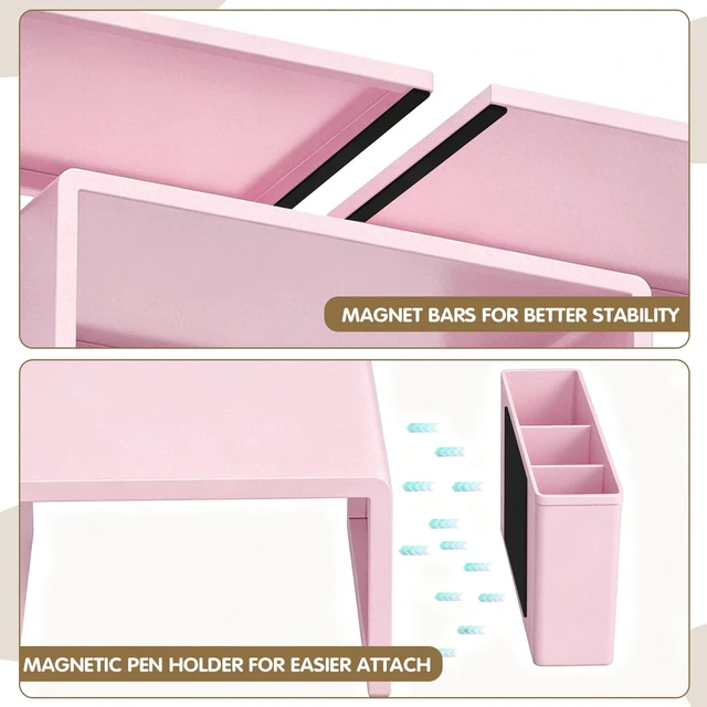 Alt view image 5 of 5 - LEKETREE Dual Monitor Stand Riser with Drawer and 2 Pen Holders, Pink