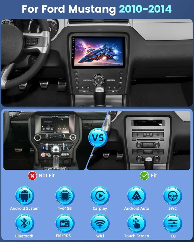 Alt view image 2 of 5 - 4+64G Android Car Stereo for Ford Mustang 2010-2014, CarPlay, GPS, DSP