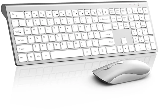 Main image of SHUNJINRUN Slim Silent Full Size Wireless Keyboard Mouse ComboWhite