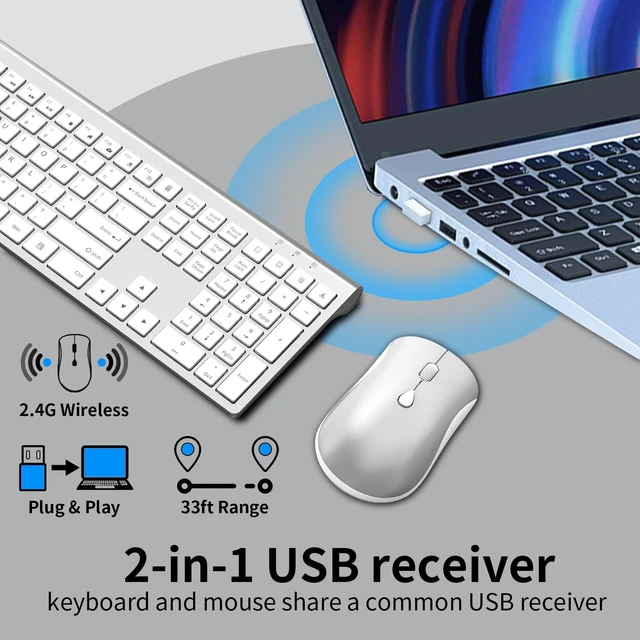 Alt view image 2 of 5 - SHUNJINRUN Slim Silent Full Size Wireless Keyboard Mouse ComboWhite