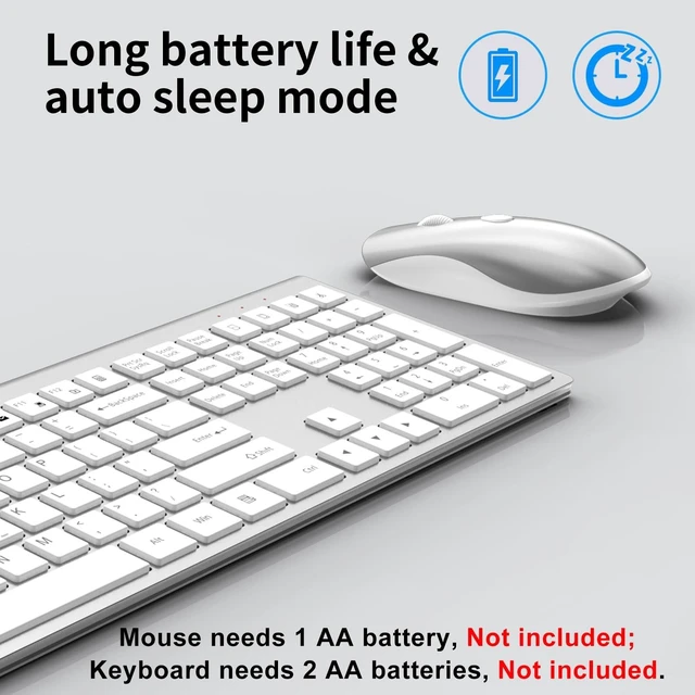 Alt view image 3 of 5 - SHUNJINRUN Slim Silent Full Size Wireless Keyboard Mouse ComboWhite
