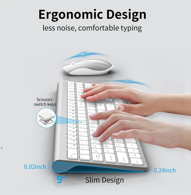 Alt view image 5 of 5 - SHUNJINRUN Slim Silent Full Size Wireless Keyboard Mouse ComboWhite