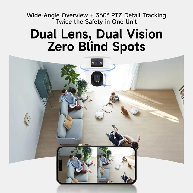 Alt view image 2 of 5 - VSTARCAM 6MP Dual Lens Indoor Security Camera Wireless, 2.4G/5G WiFi Dual-Band with 360 PTZ & AI Auto Tracking, Color Night Vision, Two-Way Audio, Baby Monitor Pet Camera for 24/7 Home Security
