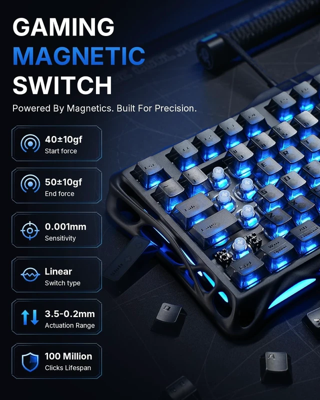 Alt view image 3 of 5 - GravaStar Mercury V75 Hall Effect Gaming Keyboard, 75% Wired Magnetic Switch Keyboard, 8000Hz Polling Rate, 0.005mm Rapid Trigger, Adjustable Actuation, UFO Magnetic Switches, Web-Based Driver