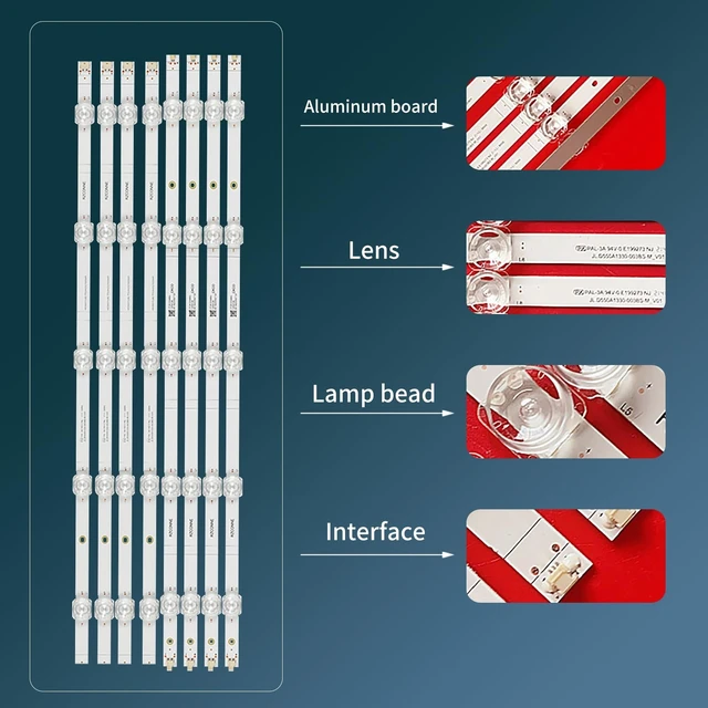 Alt view image 2 of 5 - HereBelieve 8pcs LED Backlight Strips Replacement Set for 55" TV 55A6G 55R6G 55R6095G5 55R6070G 55C350KU SVH550FA1 HD550Y1U62-T0L6 JL.D550A1330-003BS-M_V01
