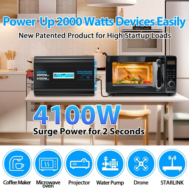 Alt view image 5 of 5 - GIANDEL 2000 Watt Pure Sine Wave Power Inverter 12V DC to 120V AC,4100W Max,GFCI Outlets,USB-C36W,Dual Remote,for RVs,Campers,Off Grid Solar Setup