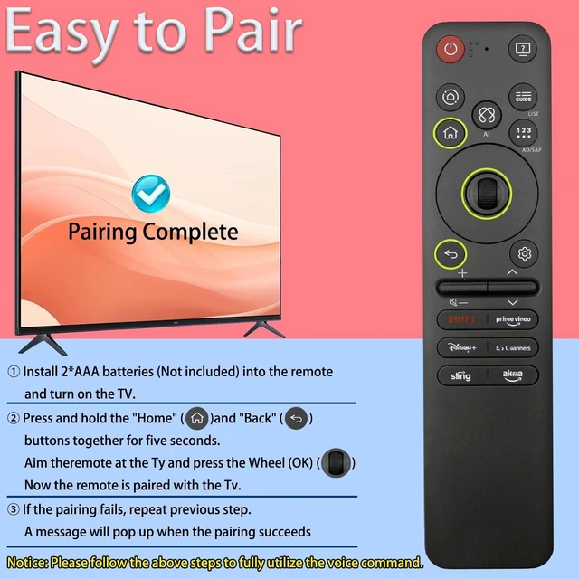 Alt view image 5 of 5 - 2 Pack MR25GA AKB76046602 AI Magic Remote Compatible with LG 2019-2025 TVs