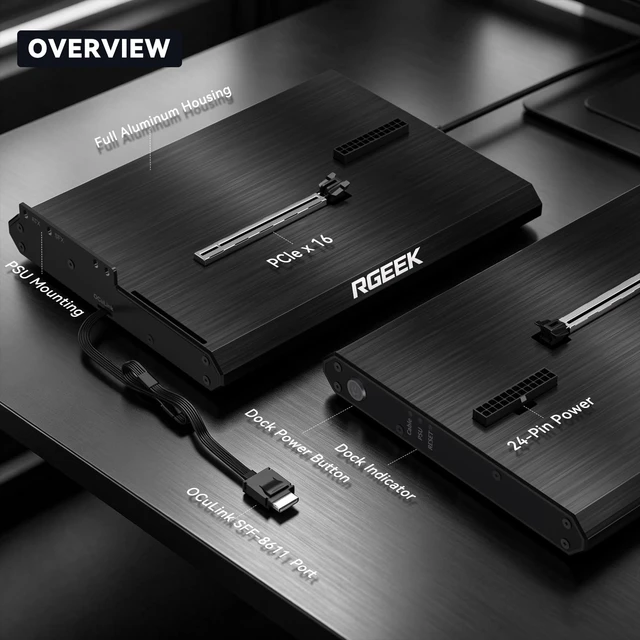 Alt view image 2 of 5 - RGEEK OCuLink eGPU Dock PCIe 5.0 X4 128Gbps for External Graphics Card eGPU