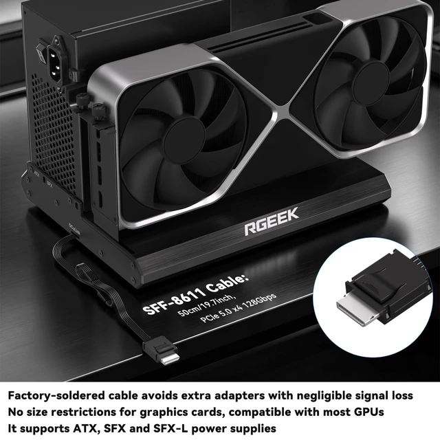 Alt view image 3 of 5 - RGEEK OCuLink eGPU Dock PCIe 5.0 X4 128Gbps for External Graphics Card eGPU