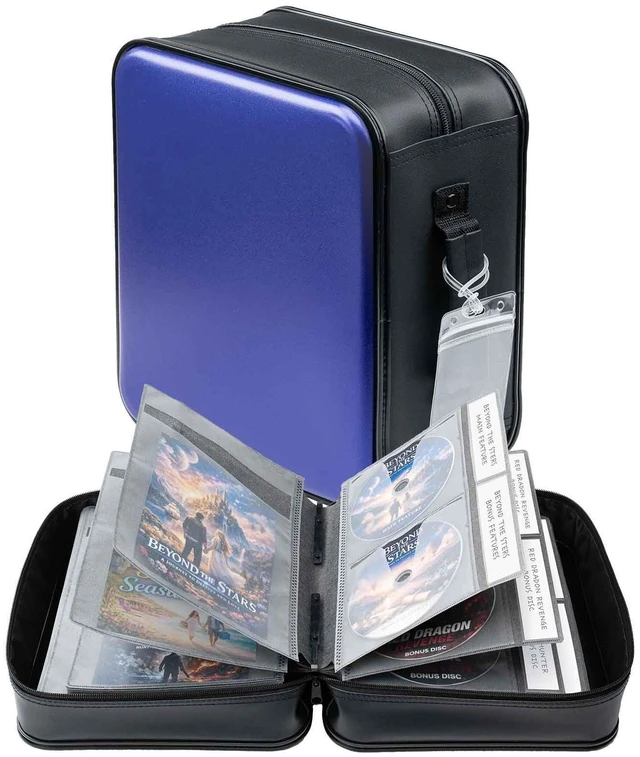 Main image of SANWA CD DVD Case Holder - 100 Capacity & 50 Booklet Insert, Portable Blu-ray Binder with Handle & Zipper, EVA Protect Disc Wallet Media Storage for Car, Home, Office, Game Discs, Audio Music, Blue