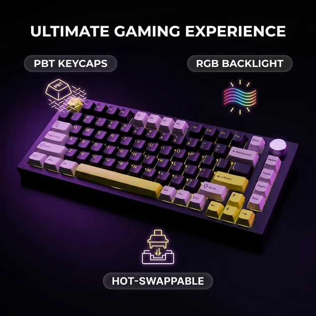 Alt view image 2 of 5 - LAGWKX 75% Hot Swappable Mechanical Keyboard, Gasket Mount Wired Compact TKL Layout, RGB Backlit Custom Keyboard for PC Laptop Windows Gamers,Typing(Black)