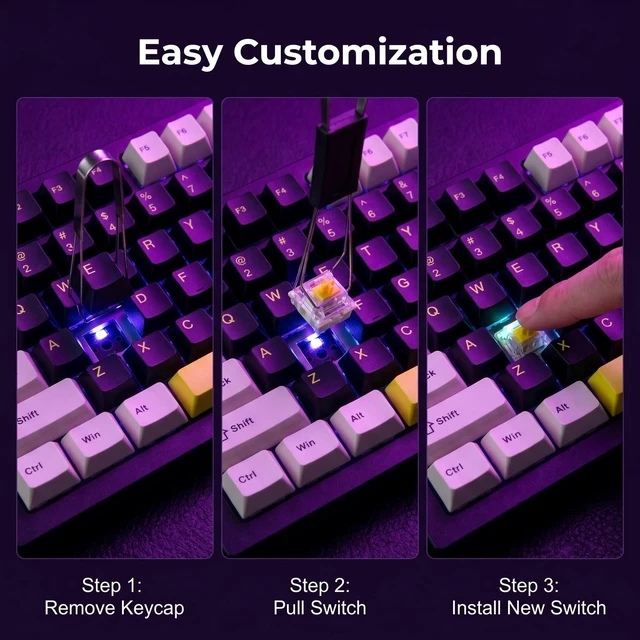 Alt view image 5 of 5 - LAGWKX 75% Hot Swappable Mechanical Keyboard, Gasket Mount Wired Compact TKL Layout, RGB Backlit Custom Keyboard for PC Laptop Windows Gamers,Typing(Black)