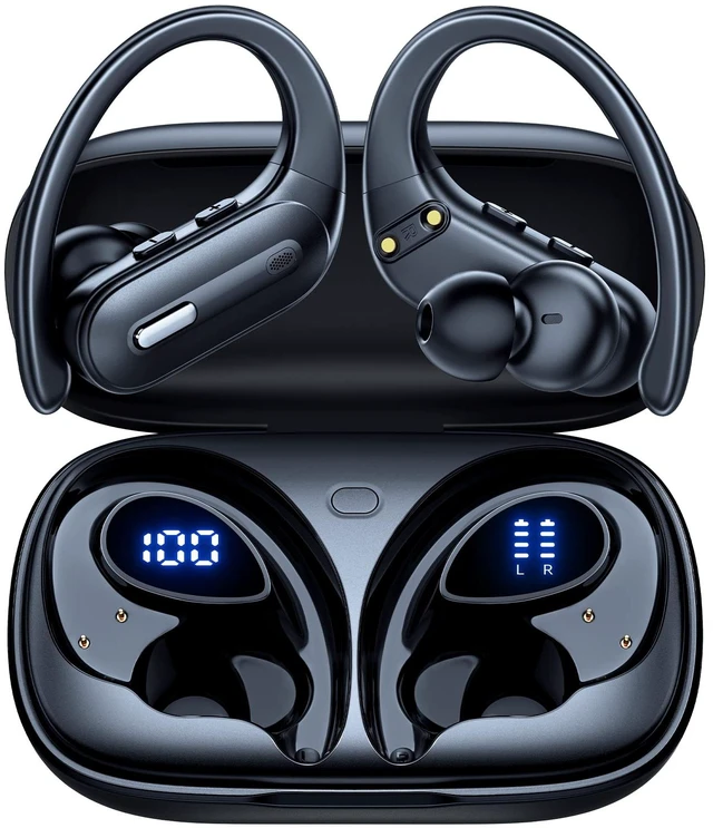 Main image of GNMN Active Noise Cancelling Ear Buds Wireless Earbuds 90Hrs Playtime Bluetooth Headphones with Hi-Res Stereo Deep Bass Power Display Earphones with Earhooks Waterproof (Black)