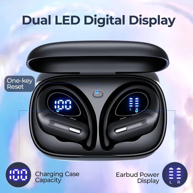 Alt view image 4 of 5 - GNMN Active Noise Cancelling Ear Buds Wireless Earbuds 90Hrs Playtime Bluetooth Headphones with Hi-Res Stereo Deep Bass Power Display Earphones with Earhooks Waterproof (Black)