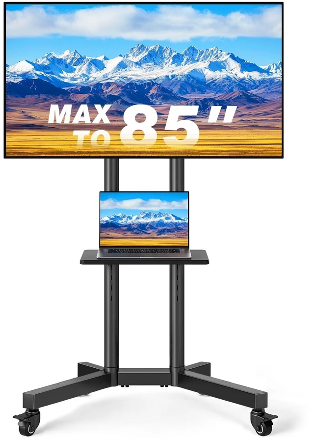 Main image of Portable Rolling TV Stand with Shelf for 32-85 in TVs up to 150 lbs