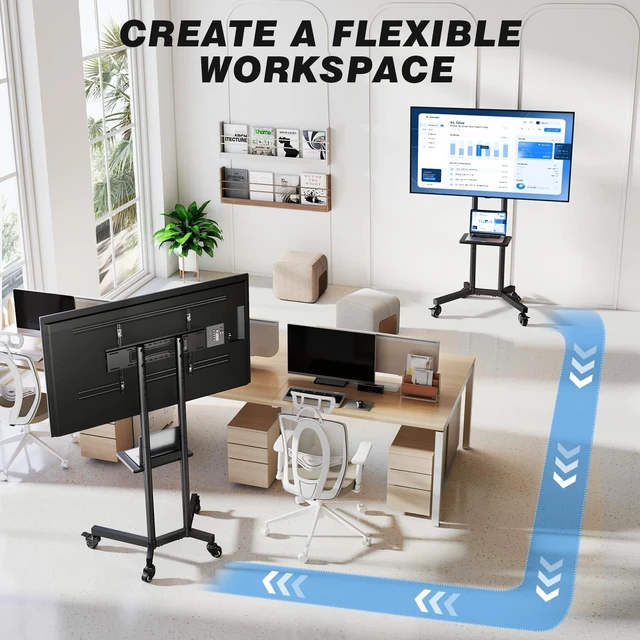 Alt view image 3 of 5 - Portable Rolling TV Stand with Shelf for 32-85 in TVs up to 150 lbs