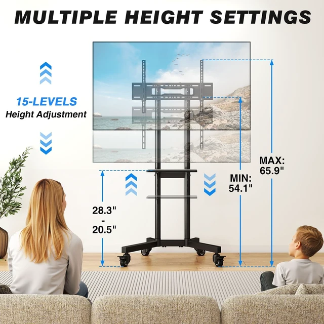 Alt view image 4 of 5 - Portable Rolling TV Stand with Shelf for 32-85 in TVs up to 150 lbs
