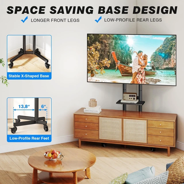 Alt view image 5 of 5 - Portable Rolling TV Stand with Shelf for 32-85 in TVs up to 150 lbs