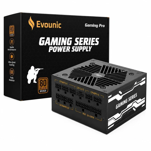 Main image of Evounic 850W Gaming Power Supply,Fully Modular ATX 3.1 PSU, Support for PCIe 5.1 GPUs, semi-Passive 120mm Fan, LLC Technology, Single Rail, for Overclocked GPUs