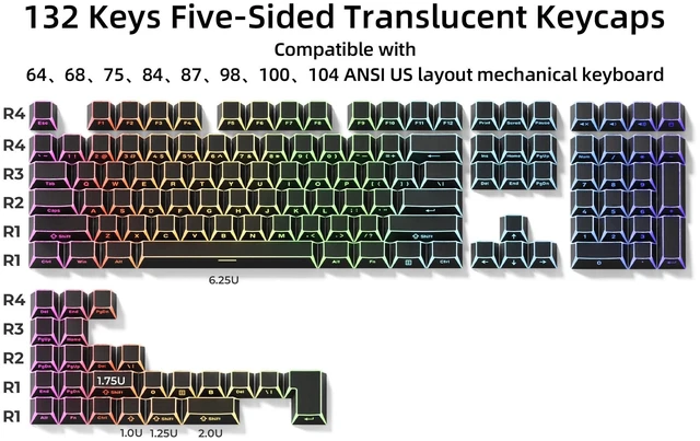 Alt view image 5 of 5 - GMKWTL XVX Black Shine Through Keycaps, PBT Keyboard Keycaps Cherry Profile, Custom Side Printed Keycap Sets Suitable for 60% 65% 75% 80% 100% Mechanical Keyboard