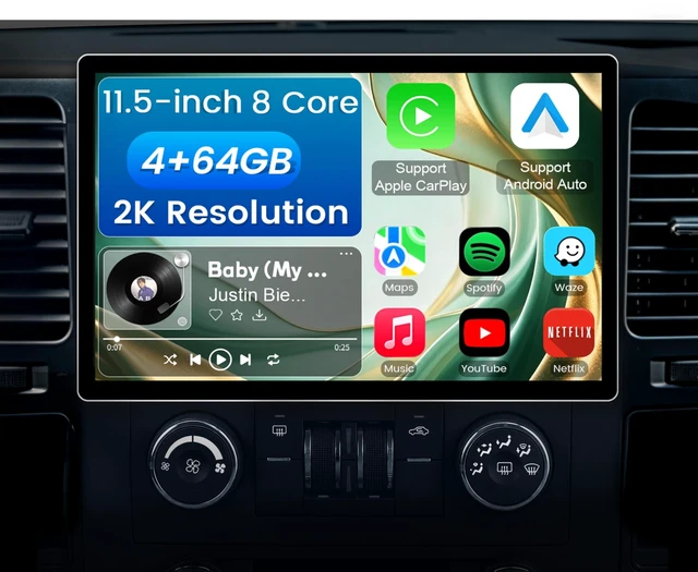 Main image of 11.5 Inch 8 Core 4GB+64GB Car Radio Stereo for Chevy Silverado 2007-2013 GMC Sierra Yukon, 2K Touchscreen Android 13 Head Unit with Wireless CarPlay & Android Auto, AHD Backup Camera, AM/FM Rad