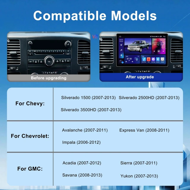 Alt view image 2 of 5 - 11.5 Inch 8 Core 4GB+64GB Car Radio Stereo for Chevy Silverado 2007-2013 GMC Sierra Yukon, 2K Touchscreen Android 13 Head Unit with Wireless CarPlay & Android Auto, AHD Backup Camera, AM/FM Rad