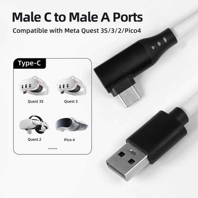 Alt view image 4 of 5 - VR Link Cable with Fast Charging Port 16FT, USB 3.0 Type C to A High Speed Data Transfer Charger Cord for Meta Quest 3S/Quest 3/Oculus Quest 2/Pico 4 Accessories and PC/SteamVR (White)