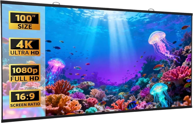 Main image of 100 Inch Projector Screen, Anti Light, 16:9 Roll-Up for Mid/Long Throw
