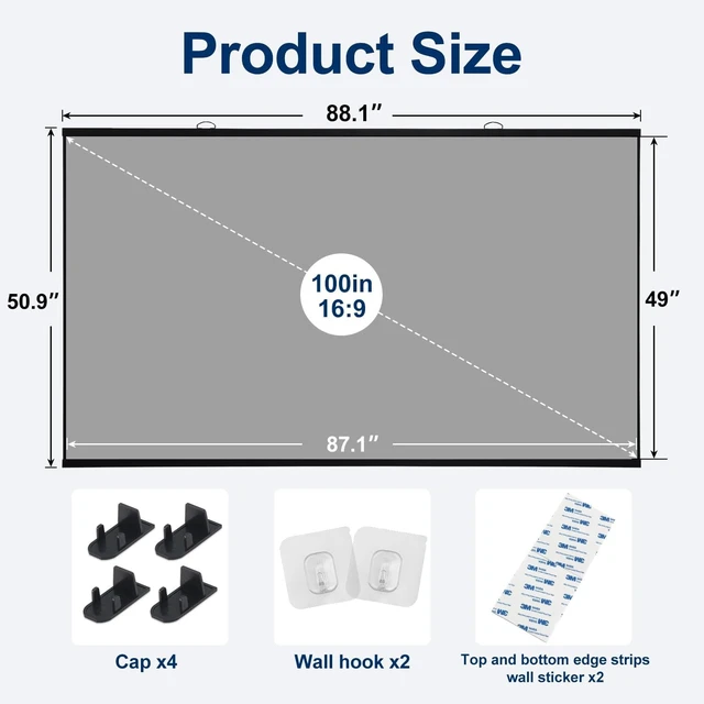 Alt view image 2 of 5 - 100 Inch Projector Screen, Anti Light, 16:9 Roll-Up for Mid/Long Throw