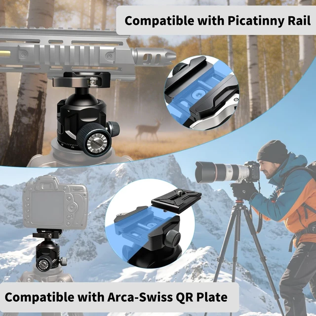 Alt view image 2 of 5 - CINEFORGE Tripod Ball Head, Low Profile 54mm Heavy Duty Ball Head for Tripod with Arca Swiss & Picatinny, 360 Panoramic Quick Release Plate, 77LBS Load Capacity for Hunting Shooting DSLR Photography