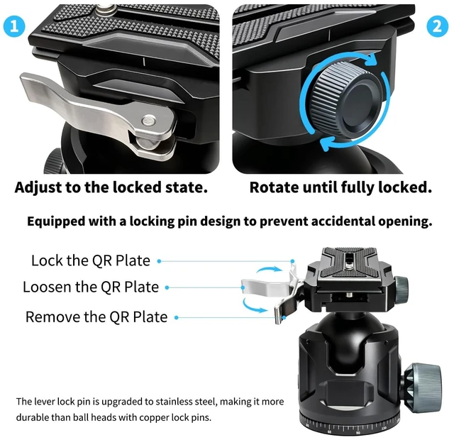 Alt view image 4 of 5 - CINEFORGE Tripod Ball Head, Low Profile 54mm Heavy Duty Ball Head for Tripod with Arca Swiss & Picatinny, 360 Panoramic Quick Release Plate, 77LBS Load Capacity for Hunting Shooting DSLR Photography