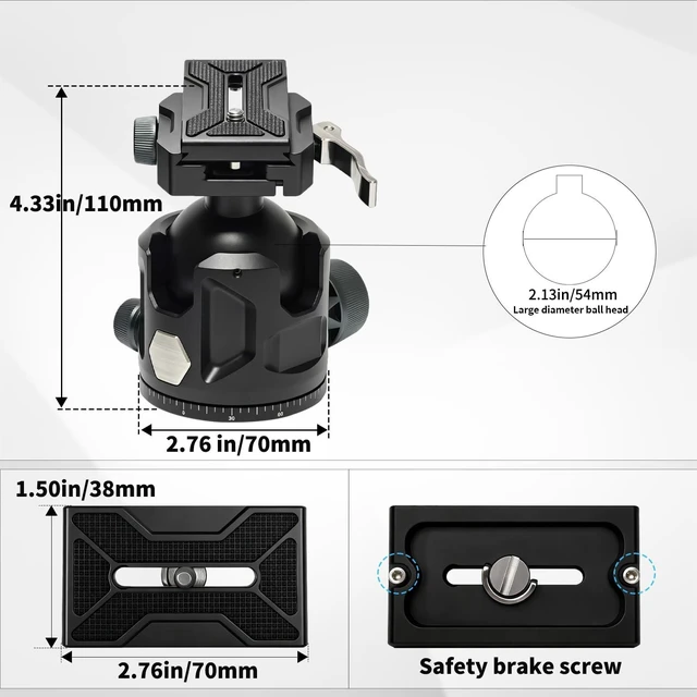 Alt view image 5 of 5 - CINEFORGE Tripod Ball Head, Low Profile 54mm Heavy Duty Ball Head for Tripod with Arca Swiss & Picatinny, 360 Panoramic Quick Release Plate, 77LBS Load Capacity for Hunting Shooting DSLR Photography