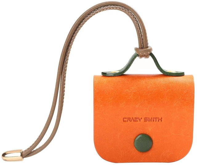 Main image of Handmade Full-Grain Leather Case for AirPods 4, Protective Earphone Covers with Lanyard,1:1 Build, 360 Drop-Proof, Supports Charging Without Removing (Type-b-Orange + Green, Apple AirPods 4)