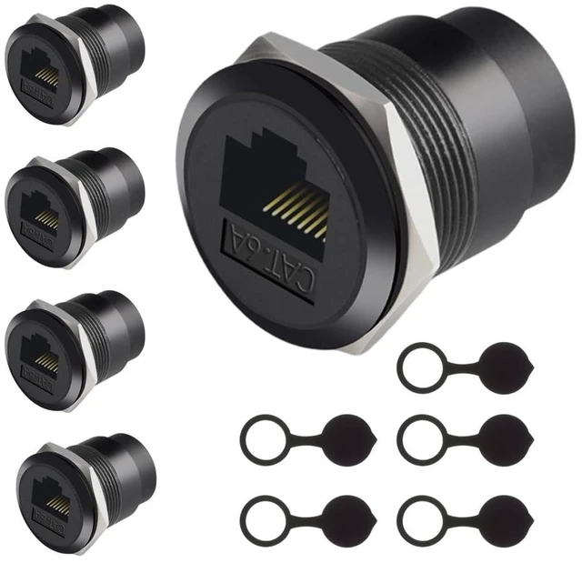 Main image of 5 Packs RJ45 CAT6 Panel Mount Adapter, High-Speed 10Gbps Bulkhead Adapter Female-to-Female Ethernet Pass-Through Connector, XLR/D-Panel Mountable, Water & Dust Resistant Cover Included (Black)