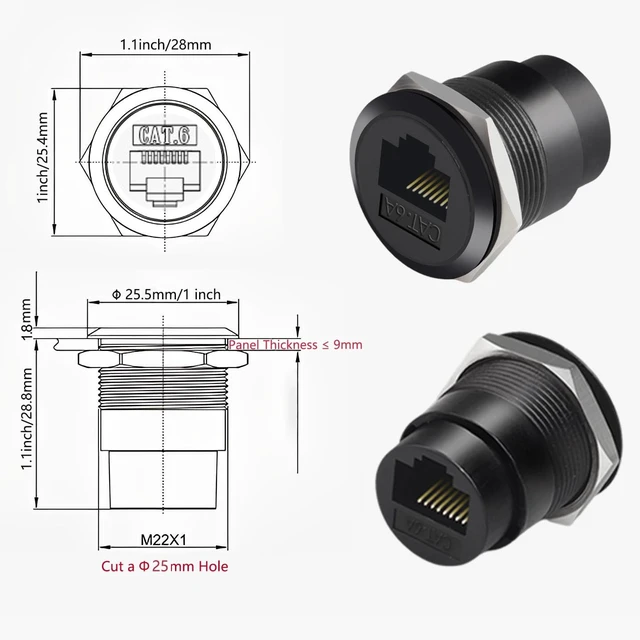 Alt view image 3 of 3 - 5 Packs RJ45 CAT6 Panel Mount Adapter, High-Speed 10Gbps Bulkhead Adapter Female-to-Female Ethernet Pass-Through Connector, XLR/D-Panel Mountable, Water & Dust Resistant Cover Included (Black)